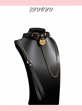 灼欲*真皮choker朋克项圈小狗吊牌男女通用puppy时尚脖圈项链颈饰