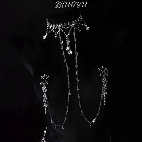 灼欲*原创设计性感小众闪钻项链R夹连体身体链腰链可外出穿戴饰品