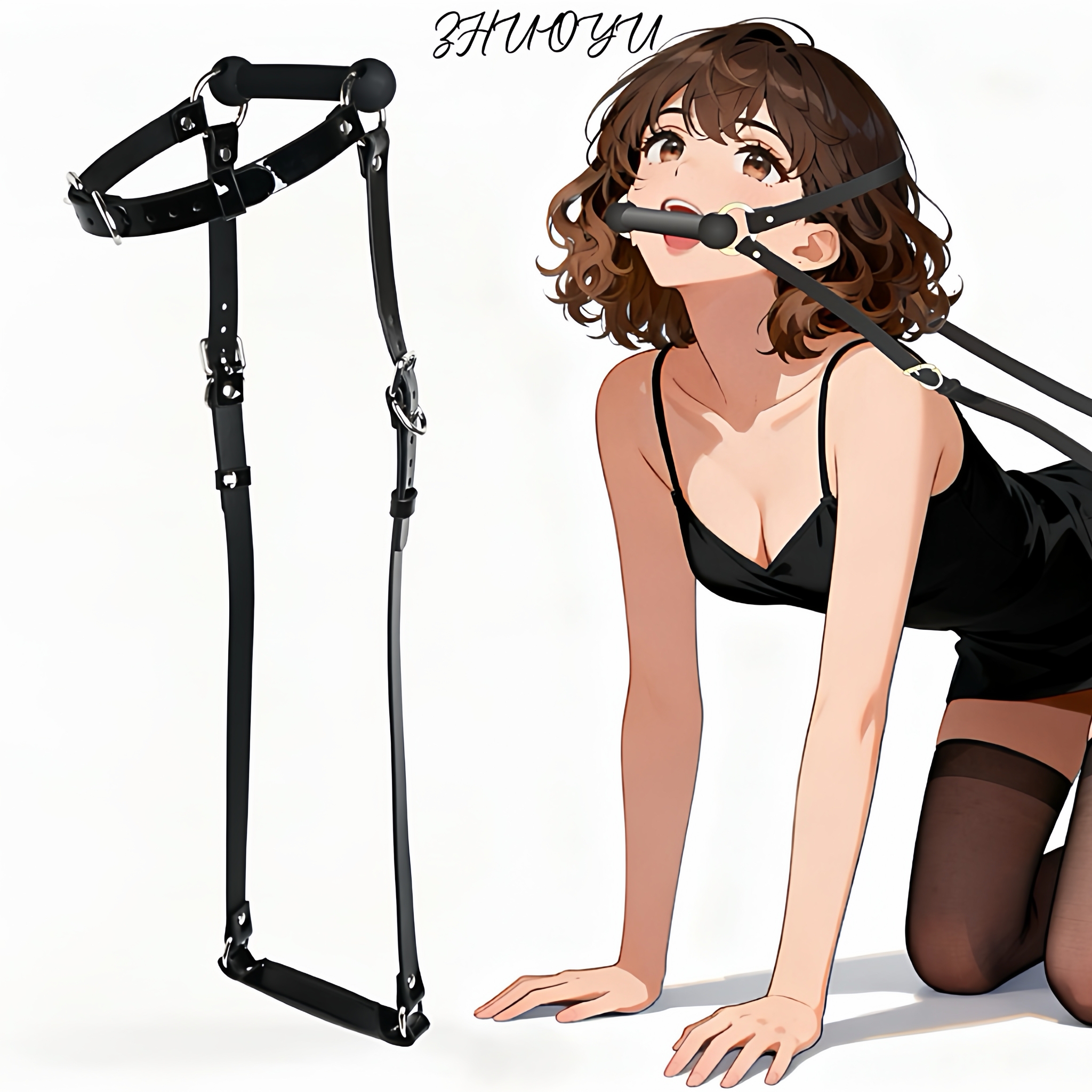 灼欲*原创马具口衔牵引绳小圈用具k8k9口塞可调节口水球惩罚道具