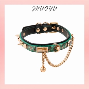 灼欲* 真皮手作puppy脖圈高端定制小圈贝母扣点缀蛇皮choker项圈