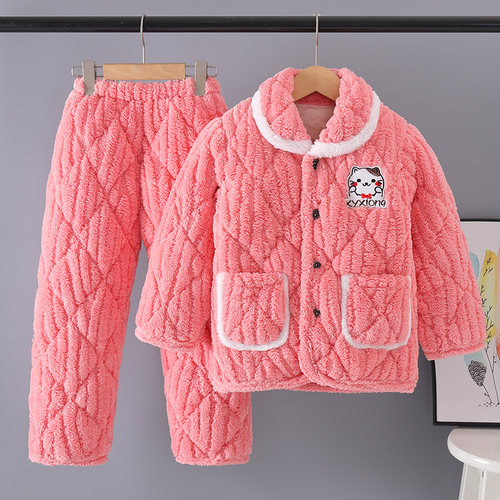 女童冬季三层加厚款睡衣