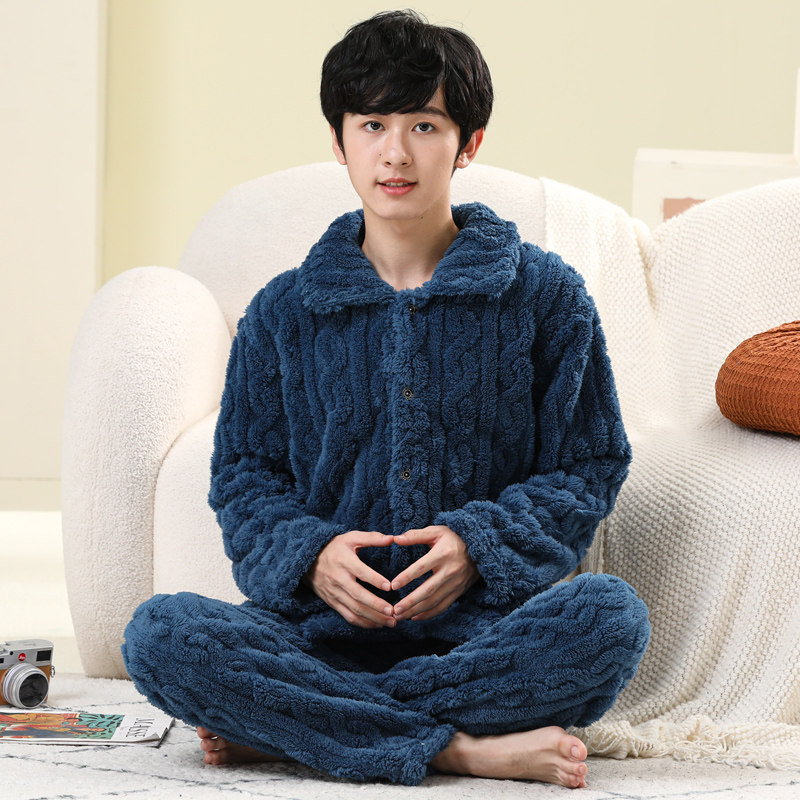 青少年男童儿童法兰绒男孩子家居服秋冬季大童加厚珊瑚绒睡衣套装