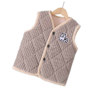 冬季儿童宝宝加厚款夹棉背心男童女童马甲珊瑚绒睡衣中大童家居服