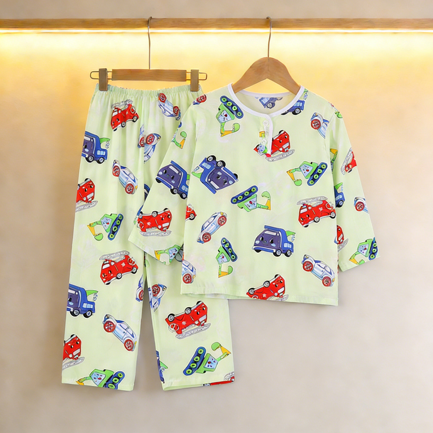 夏季男童宝宝绵绸空调服儿童薄款女童棉绸睡衣套装男孩长袖家居服