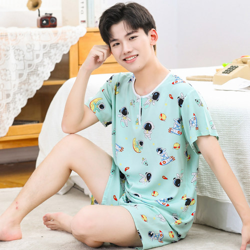 夏季青少年男童棉绸家居服