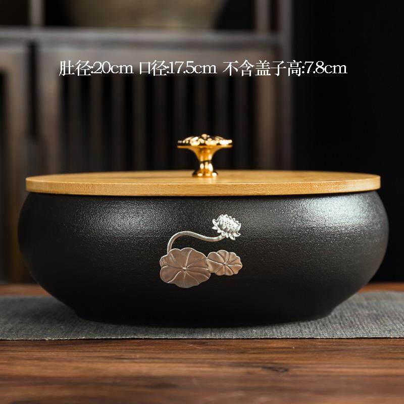 现货速发NN0I黑陶茶洗有盖大号家用笔洗茶海茶道零配茶桶缸陶瓷洗