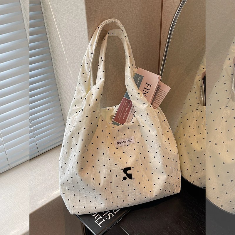 【清仓特价】【韩代正品】RR HEPBURN 波点帆布包女休闲单肩大容