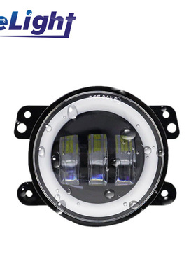 转向功能前杠雾灯改装LED汽车大灯 4寸30w牧马人白色天使眼带黄色