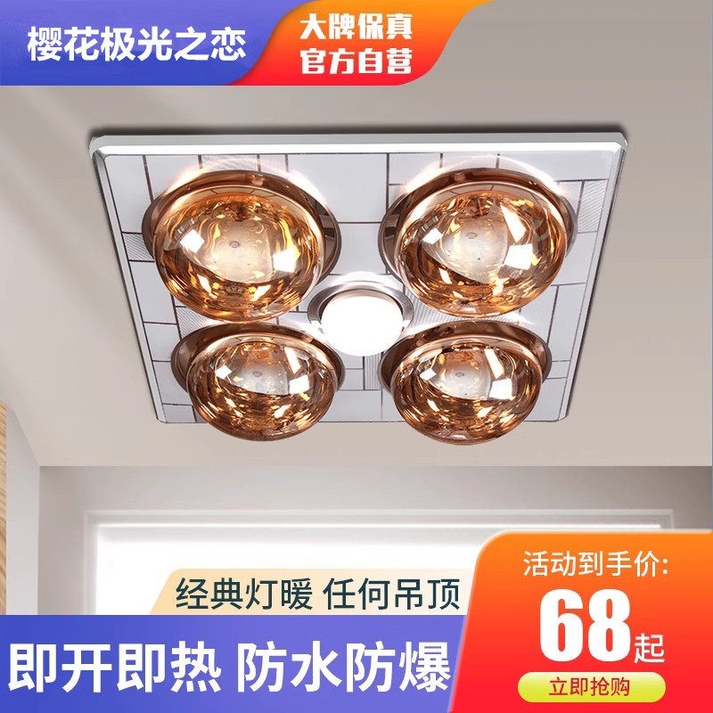 传统浴霸灯暖排气扇照明一体灯卫挂式取暖灯生间老式吊顶灯泡壁