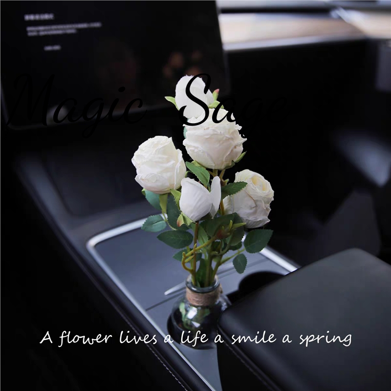 氛围玫瑰花 仿真花假花网红车载香薰花束车载摆件装饰简约小花瓶