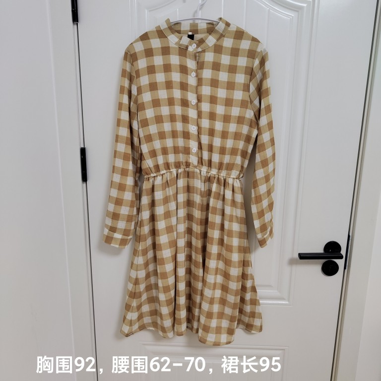 森女文艺格纹学院风衬衫连衣裙