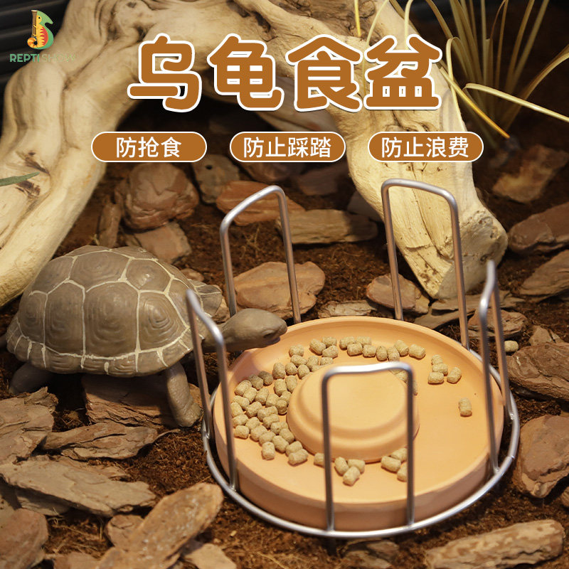 乌龟喂食盆黄缘龟专用喂食器不锈钢食槽半水龟饮水器爬宠蜥蜴水盆