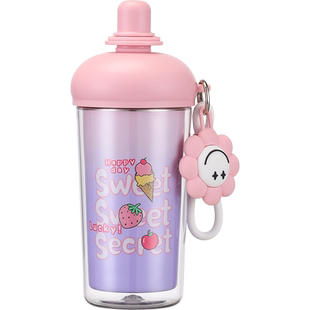 不畏熊圈圈纯钛冰霸杯吸管杯温感变色创意水杯夏季可爱便携随手杯