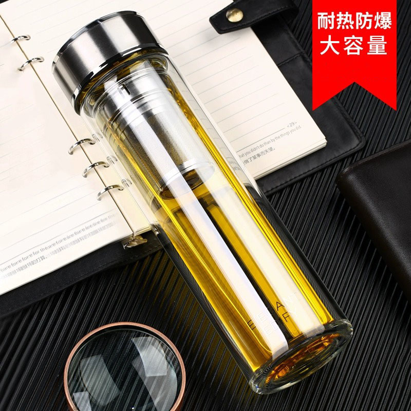 大容量双层玻璃杯隔热过滤网