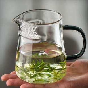 月牙过滤公道杯茶滤一体玻璃泡绿茶分茶器加厚带手柄泡茶壶带茶漏