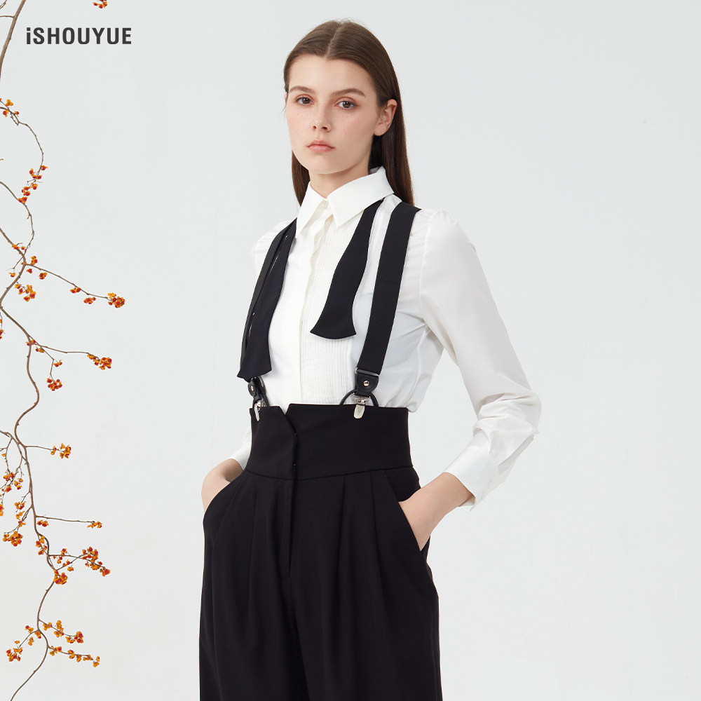 iSHOUYUE &middot; 女绅士塔克压褶可拆卸葫芦领结飘带衬衣设计感明星款