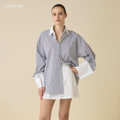 时尚宽松休闲衬衣条纹衬衫