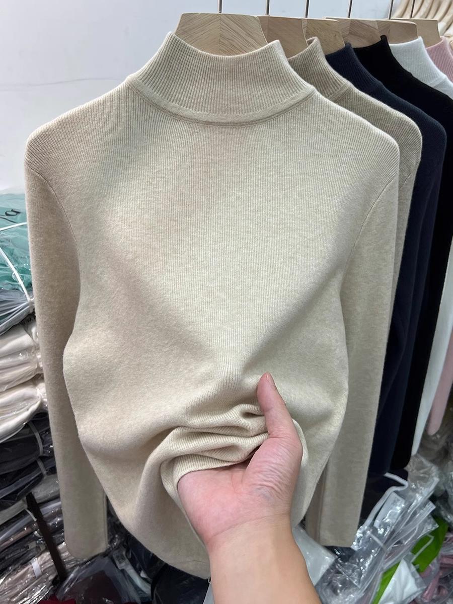 纯色螺纹半高领针织衫女冬季新款