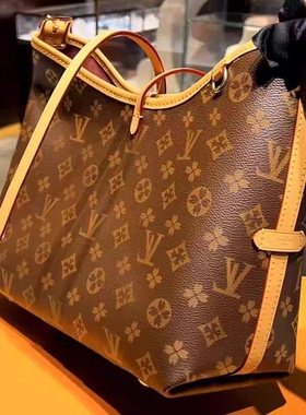 适配香港LV家仿奢侈品女包老花名牌carryall子母包真皮单肩斜挎包