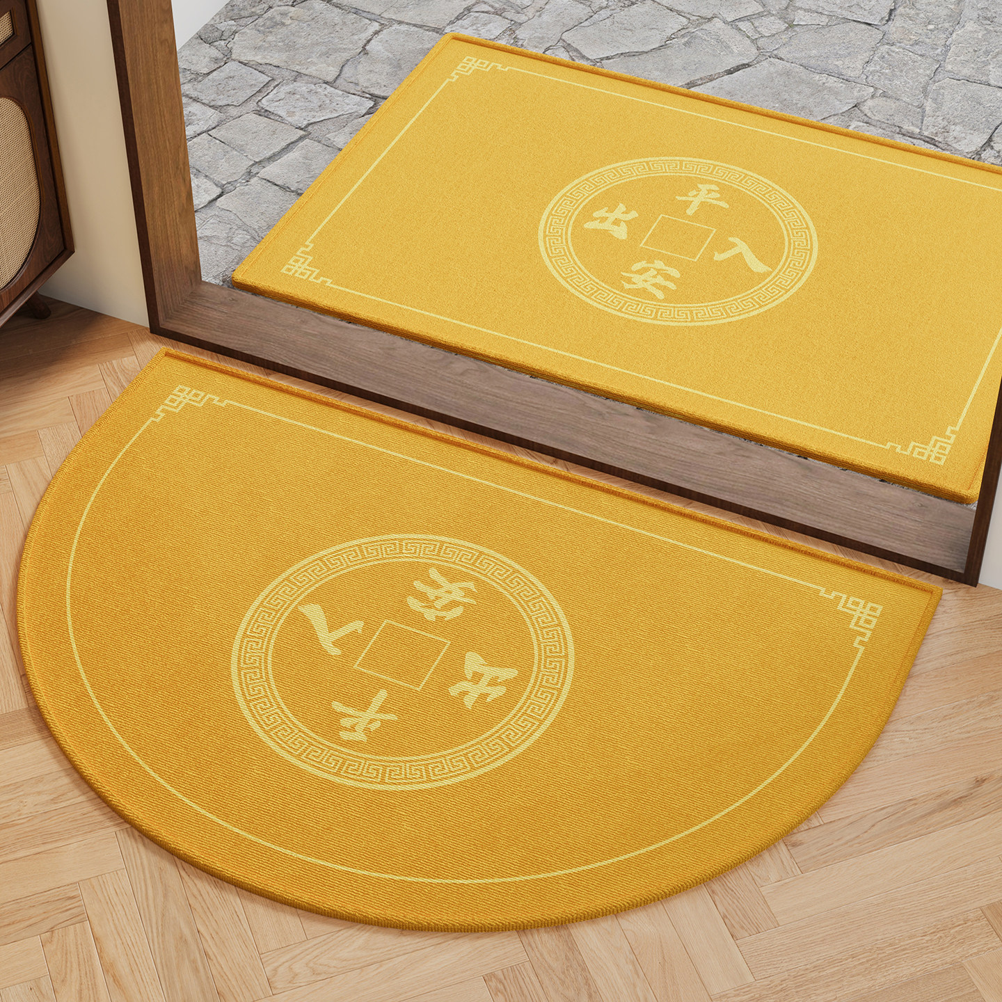 金色半圆入户门地垫2025新款中式进门蹭脚垫防滑门口玄关地毯家用,居家布艺,入户地垫,淘宝优惠券,粉丝福利购,淘宝优惠卷