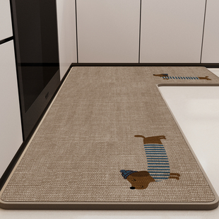 加厚编织亚麻厨房地垫防滑防油专用吸水脚垫7L型垫子耐脏地毯定制