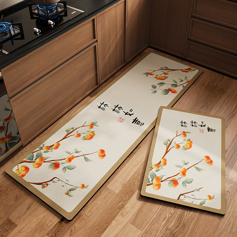 新中式厨房地垫长条防水防滑防油免洗可擦踩脚垫家用耐脏轻奢垫子,居家布艺,厨房地垫,淘宝优惠券,粉丝福利购,淘宝优惠卷