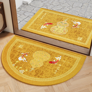 新中式金黄色入户门地垫门垫进门门口脚垫入门半圆形开运风水地毯