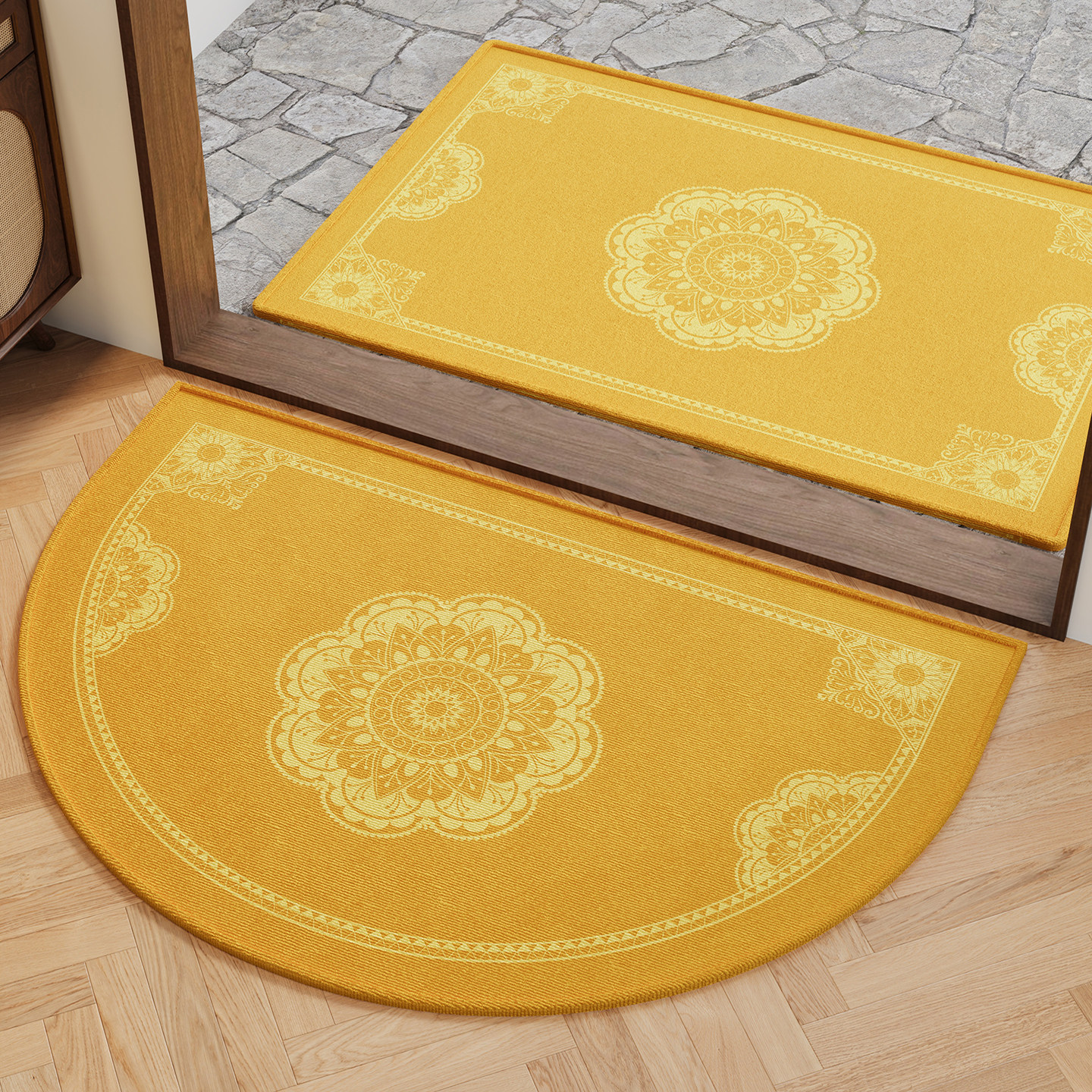 步步生莲黄色开运风水地垫半圆脚垫入户门进门垫防滑耐脏玄关地毯,居家布艺,入户地垫,淘宝优惠券,粉丝福利购,淘宝优惠卷
