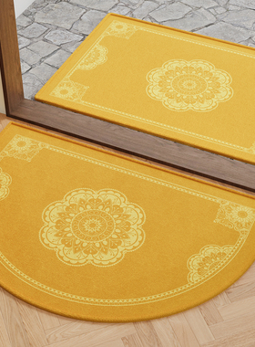 步步生莲黄色开运风水地垫半圆脚垫入户门进门垫防滑耐脏玄关地毯
