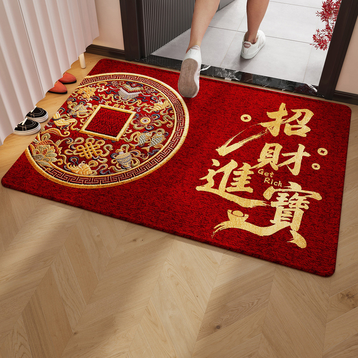 招财进宝入户门地垫商用喜庆进门门垫大门口红色高级地毯防滑脚垫,居家布艺,入户地垫,淘宝优惠券,粉丝福利购,淘宝优惠卷