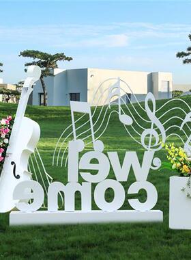 户外不锈钢大提琴雕塑商场公园步行街花架花箱装饰金属字母摆件品