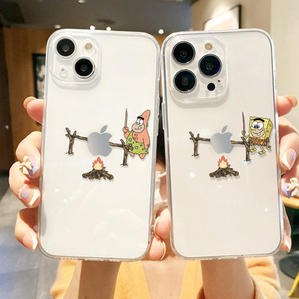 海绵宝宝适用iphone15promax情侣手机壳苹果14plus派大星13mini章鱼哥12搞怪11创意xsmax透明xr女8任意机型7