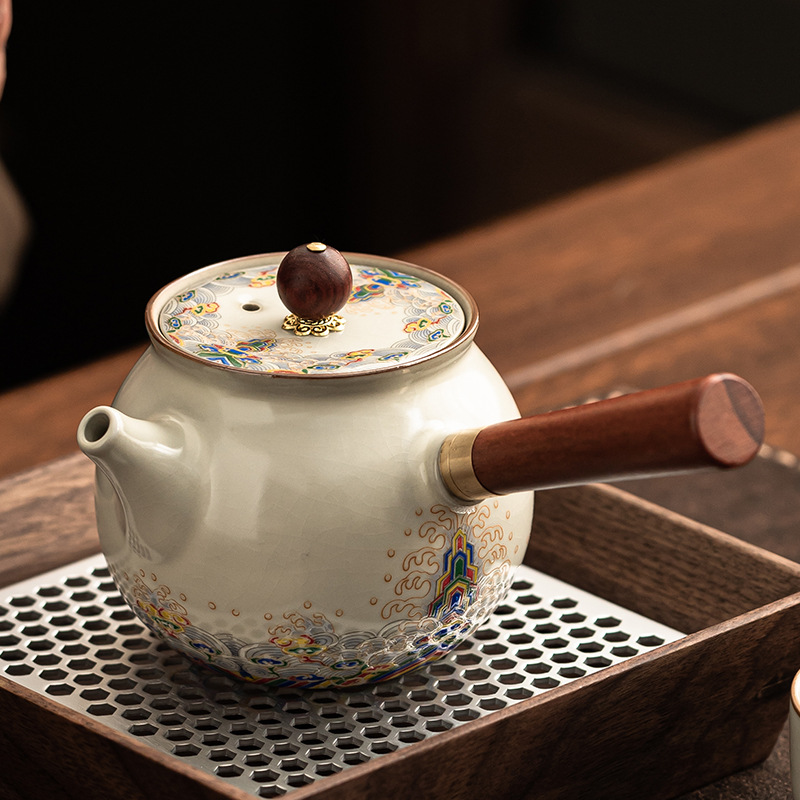 汝窑侧把壶泡茶壶2025新款家用高档陶瓷泡茶器单壶功夫茶具批发