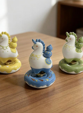 小马转转摆件景德镇手工陶瓷创意桌面玄关摆件马年吉祥物新年礼物