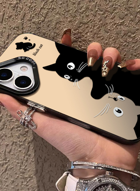 黑色猫咪适用Reno14Proreno13新款12情侣10proplus小众9PRO卡通RENO8高级Findx8男女x7保护套reno6