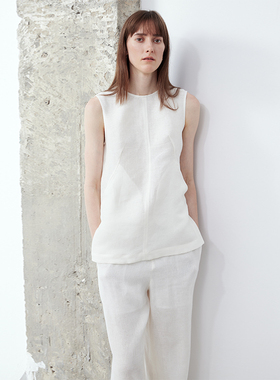 LIAC ROC25夏季新品亚麻舒适抗皱插袋白色无袖背心简约百搭上衣