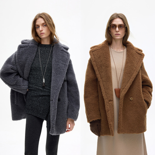 泰迪熊大衣骆驼毛皮草外套女短款 新款 廓形 ROC2025冬季 LIAC