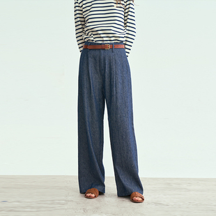 新品 25春季 天丝藏蓝色单褶牛仔裤 松弛感宽松直筒裤 LIAC 长裤 ROC
