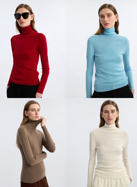 LIAC ROC100%绵羊毛无缝成型高领打底衫女2025冬季百搭保暖针织衫