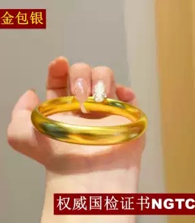 NGTC权威国检证书金包银泥鳅背心经古法素圈足银手镯送礼过节礼物