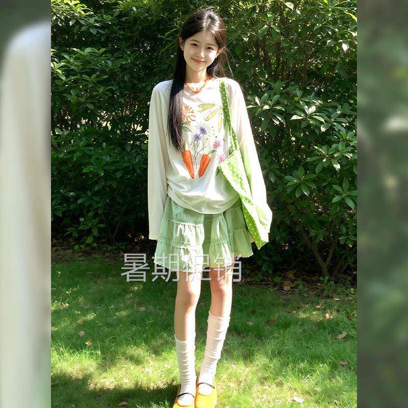 夏日穿搭一整套2026小个子韩系小清新甜美减龄罩衫短裙套装两件套