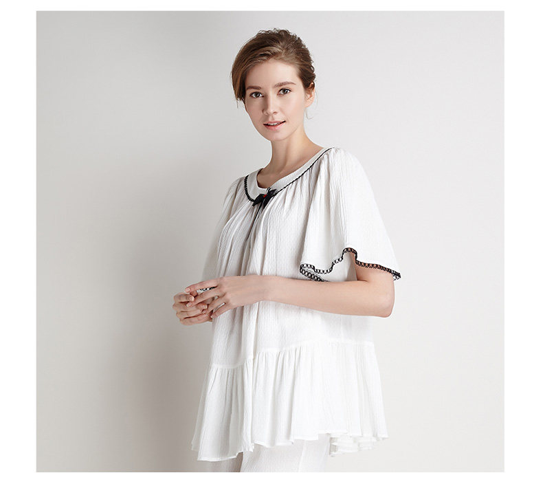 cabrida嘉德丽亚夏季女白色宽松精致蕾丝薄款荷叶边家居服睡衣308