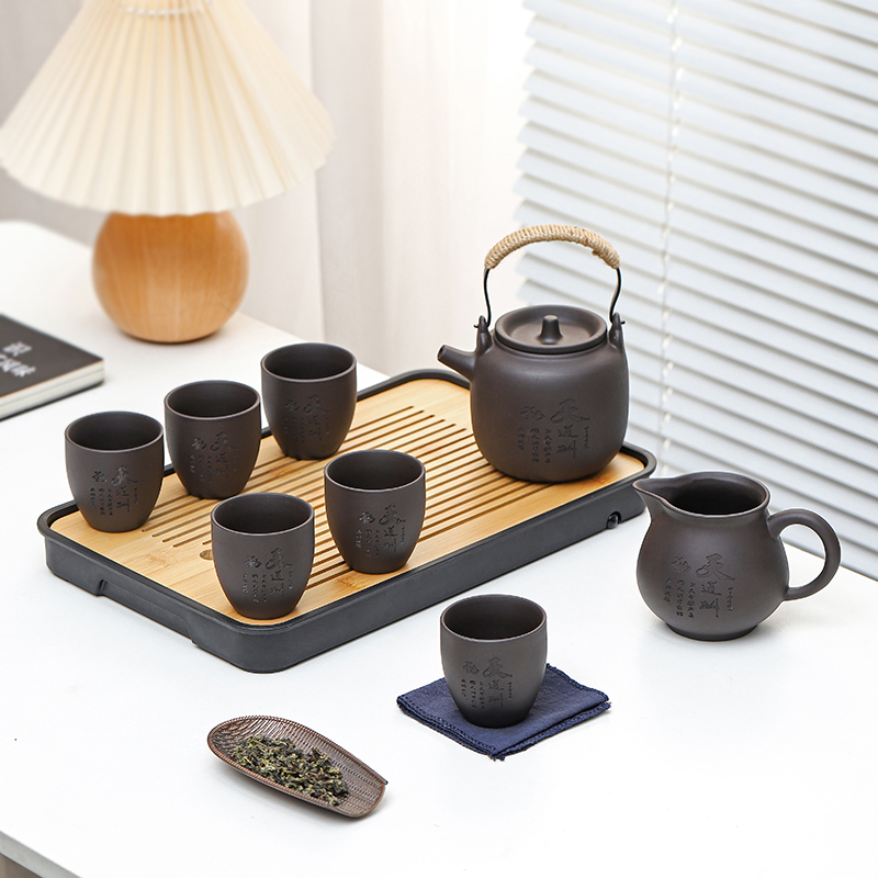 提梁壶功夫茶具整套原矿紫砂套装家用泡茶壶喝茶杯子冷水壶大容量