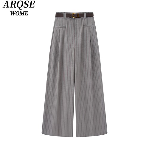 艾诺丝旺京官方旗舰店2026春季新品款高级感条纹直筒拖地裤女6718