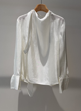 艾诺丝旺京2026春季新款系带衬衫女长袖宽松飘带设计上衣6909