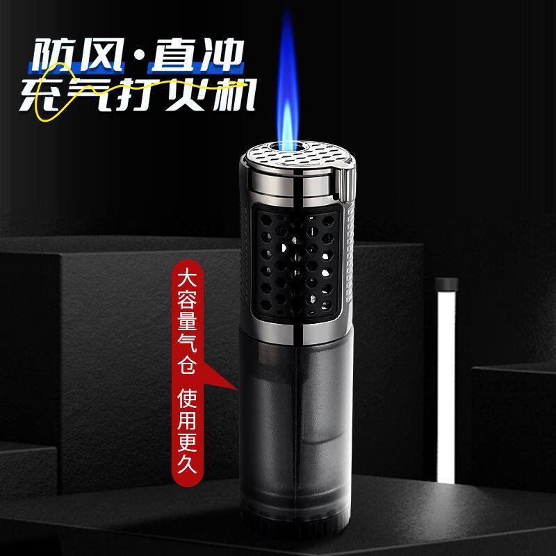 焦点圆筒充气防风打火机炫酷大容量可视气仓耐用个性创意送礼品潮