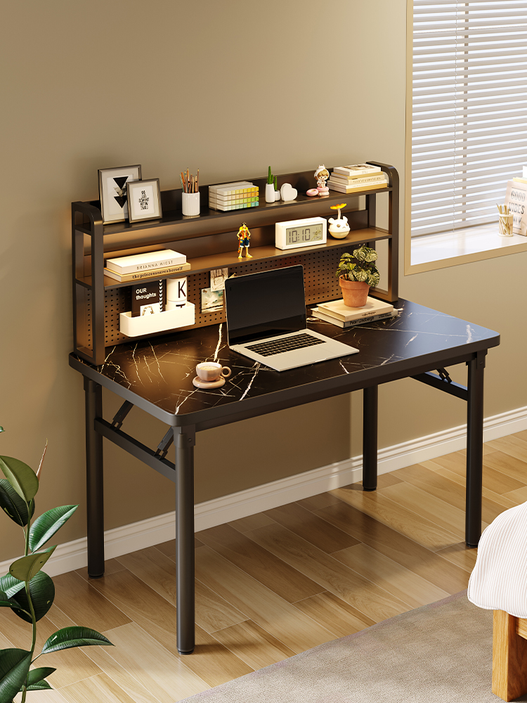 桌子简易出租屋书桌学生家用折叠电脑桌长方形宿舍书架写字桌小型