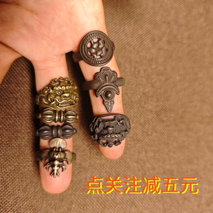 仿古复古做旧老物件藏族密宗利马铜白铜黑漆古戒指文玩配饰收藏