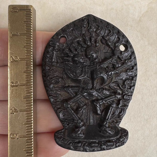 西藏尼泊尔藏式利马铜藏佛黄财神圆形铜挂件项坠文玩白铜配饰吊坠