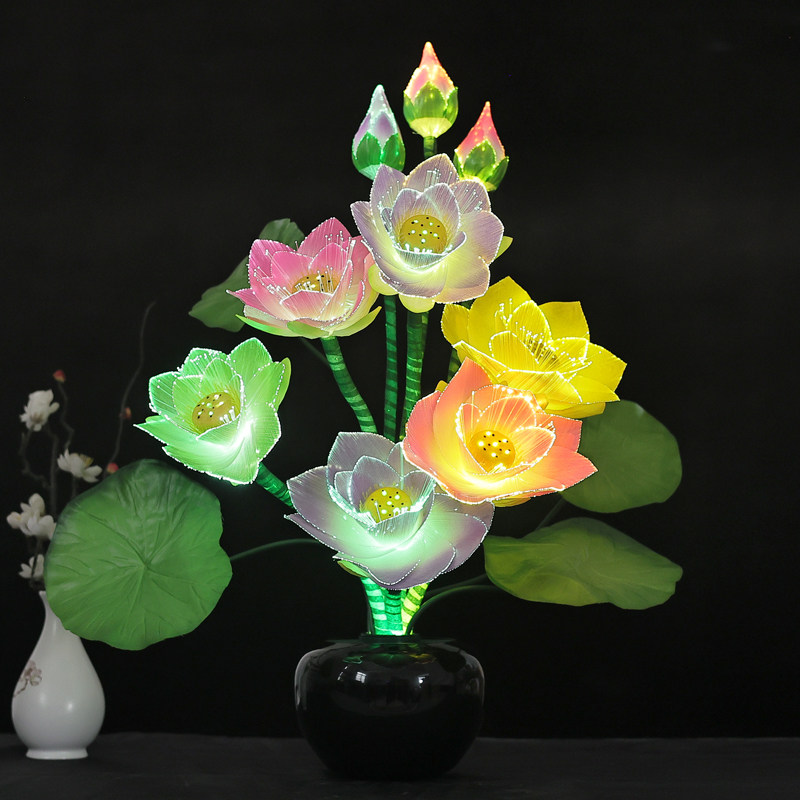 莲花灯七彩居家盆栽光纤led荷花